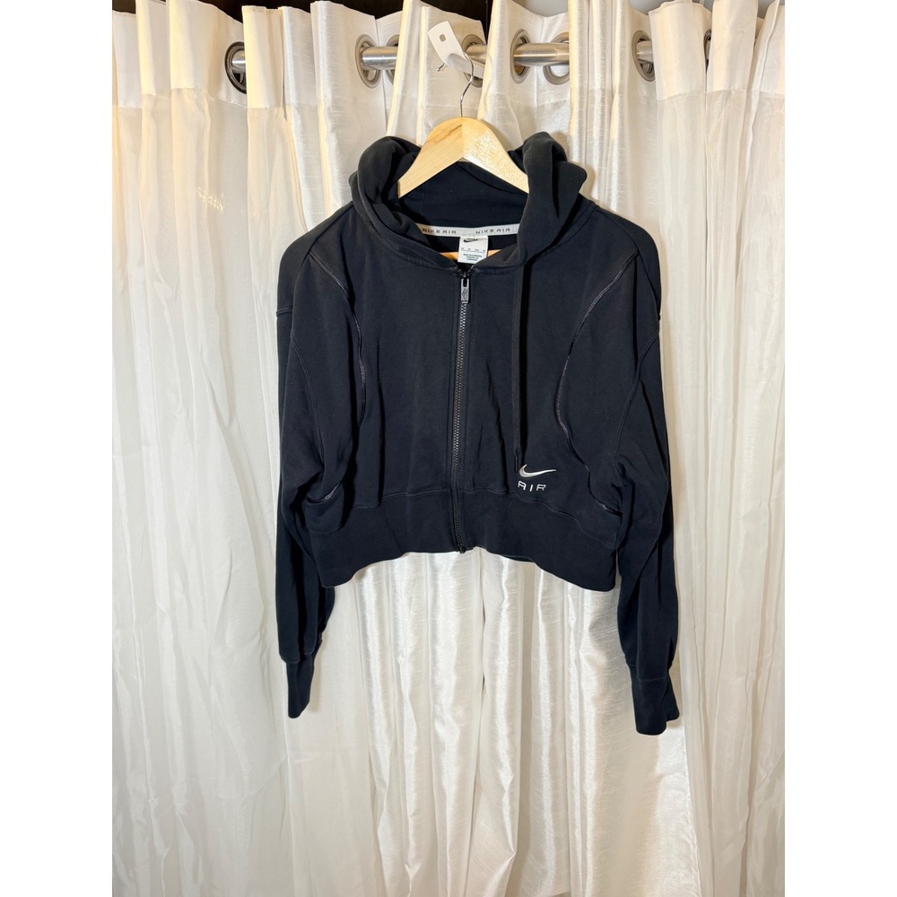 Nike Air Zip Up Hoodie Womens XS Black Cropped Embroidered Logo Long Sleeve